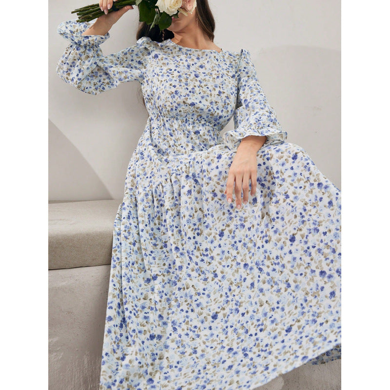 Long-sleeve Springfall Floral Print Dress