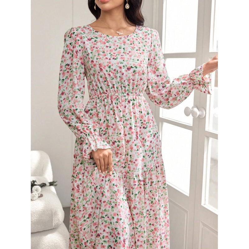 Long-sleeve Springfall Floral Print Dress