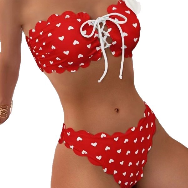 Printed Tube-top Bikini With Tie-up Drawstring