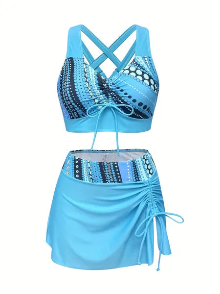 Ladies' Two-piece Sky Blue Quick Drying Bikini Swimsuit Covers Flesh And Appears Slim