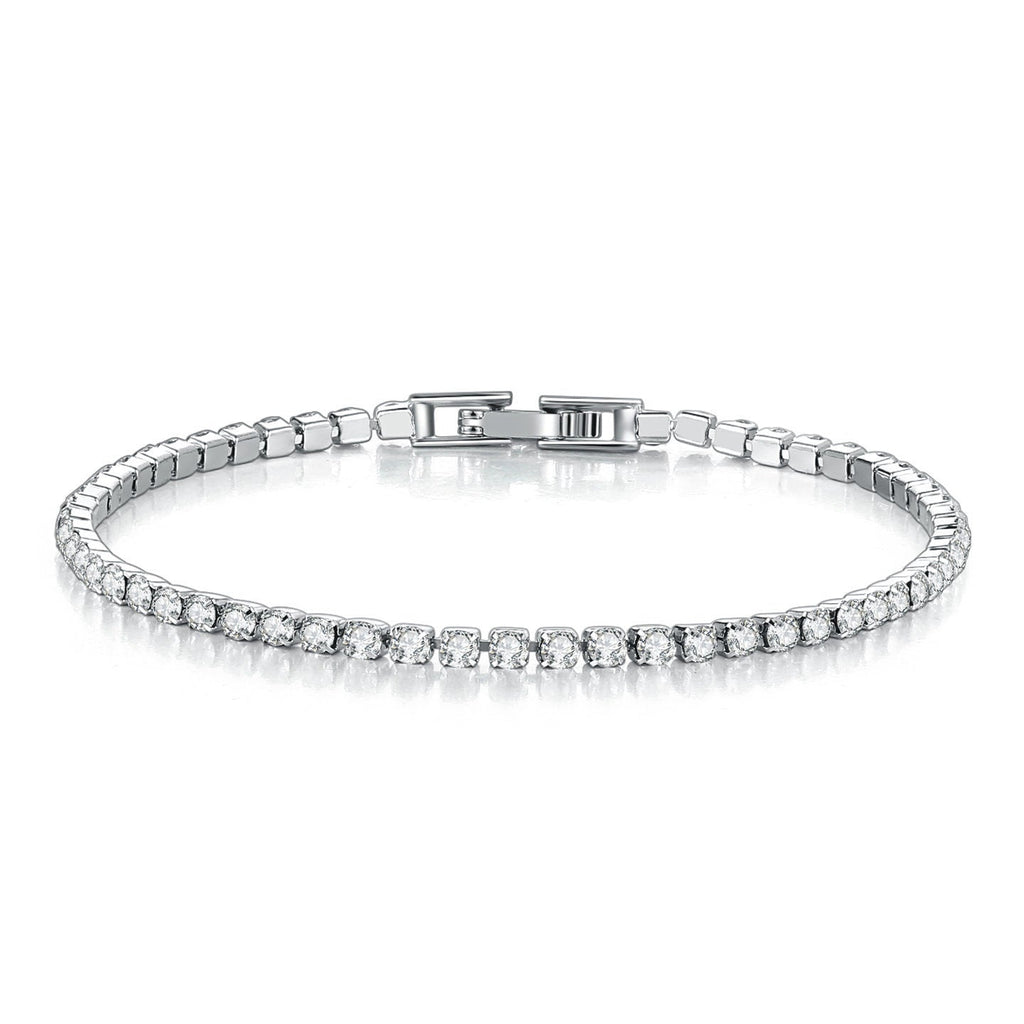 Fashionable Womens Single-row Fully Diamond-encrusted Crystal-gold Plated Bracelet