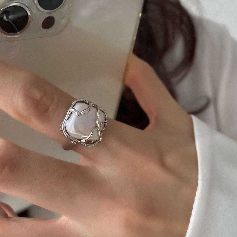 Personalized C-Shaped Water Drop Texture Open Ring For Women, Retro Hip-Hop Fashion Trendy Index Finger Ring