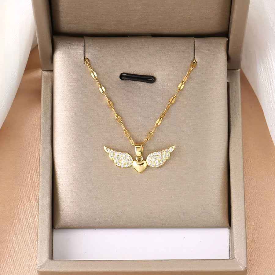 Instagram-style Light-luxury High-end Heart-shaped Angel Wings Necklace