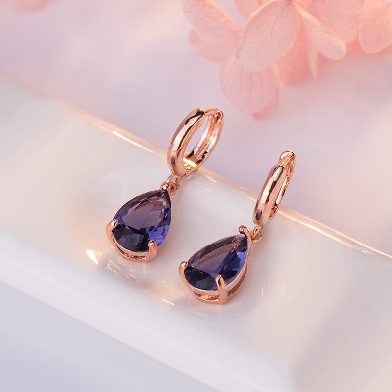 Diamond-encrusted Amethyst Earrings Women's European And American Style