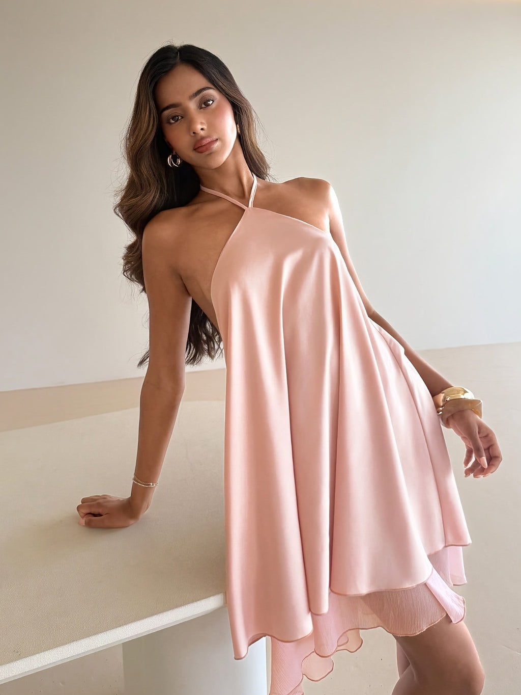 Women's Summer New Fashion Elegant Halter Neck Short Solid Color A-line Dress Suitable For Going Out And Dating