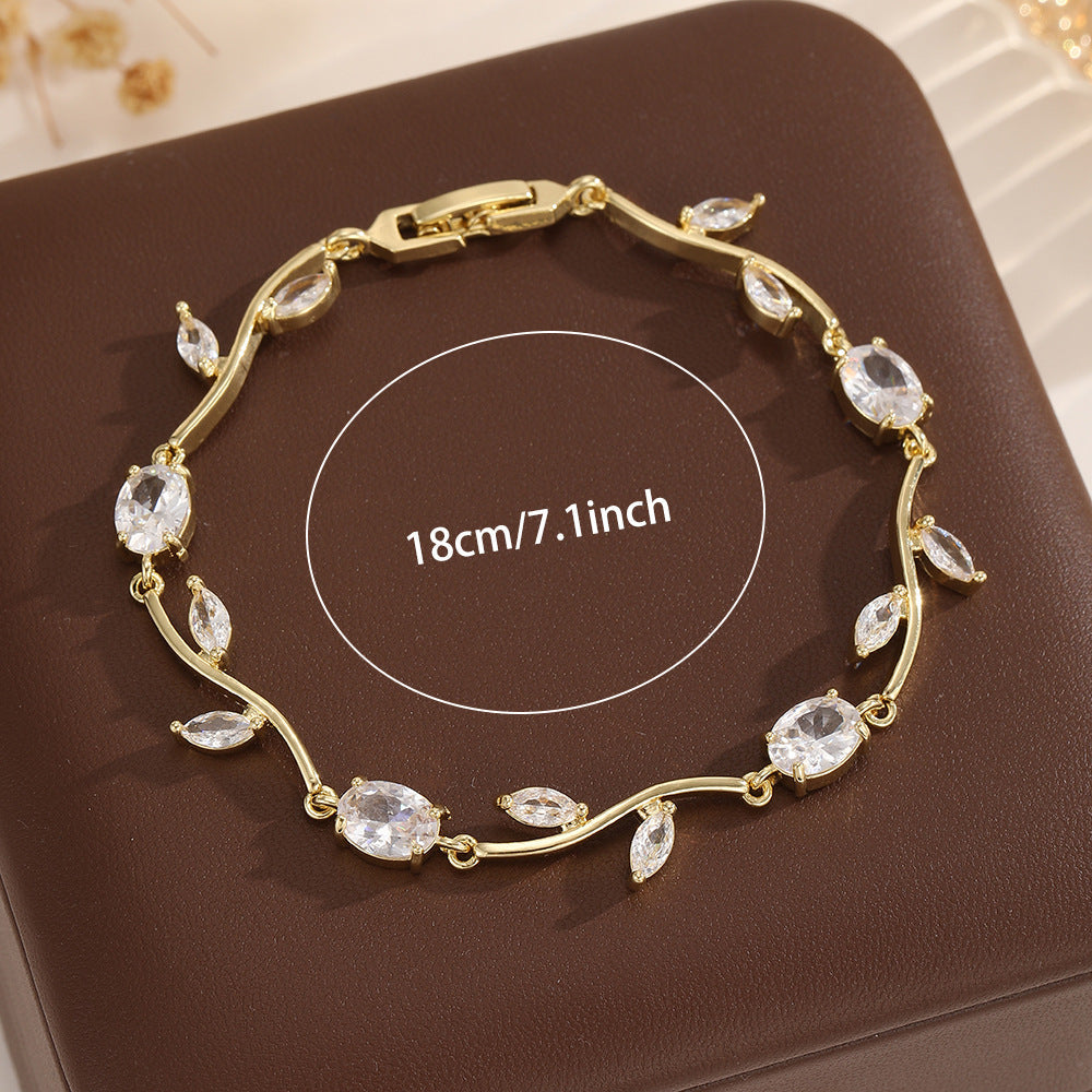Light Luxury Rattan Leaf Zircon Bracelet For Women