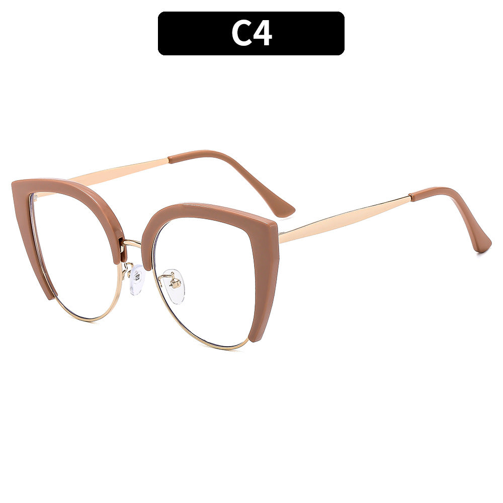 European And American-style Fashion Oversized Half-frame Casual Eyeglasses With Blue-light Protection And A Cat-eye Design