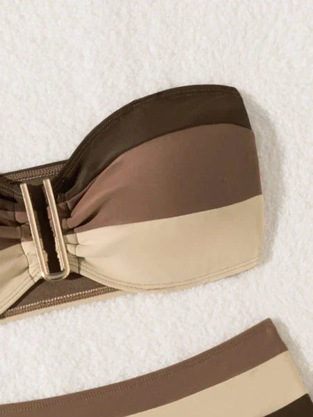 Women's Two-piece Coffee Colored Bikini Swimsuit Strapless Fashion Quick Drying