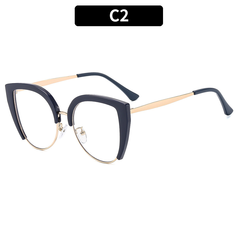 European And American-style Fashion Oversized Half-frame Casual Eyeglasses With Blue-light Protection And A Cat-eye Design