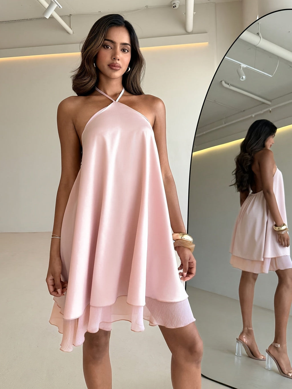 Women's Summer New Fashion Elegant Halter Neck Short Solid Color A-line Dress Suitable For Going Out And Dating