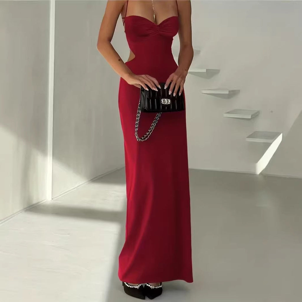 Backless Low-Cut Chic Girl Solid Color Halter Dress Womens New Sexy Slip Dress