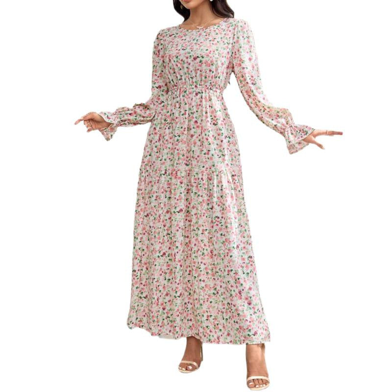 Long-sleeve Springfall Floral Print Dress