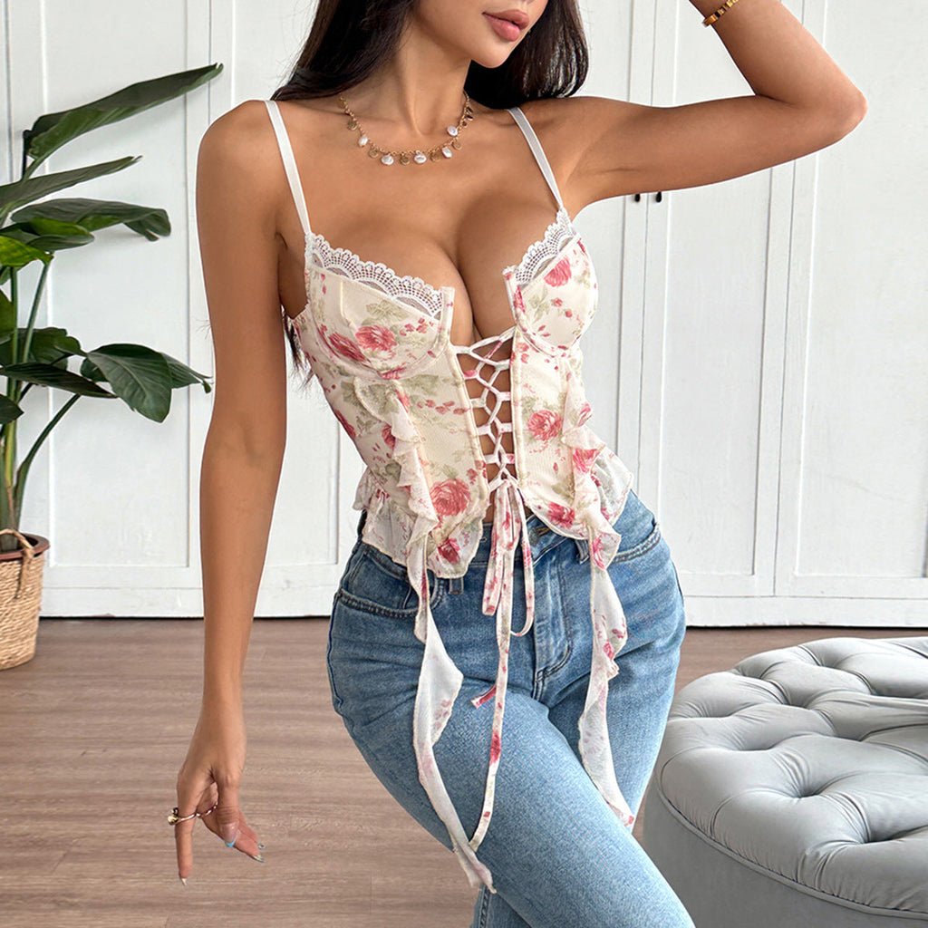 Printed Cross-Tie Underwire Sexy Top For Women