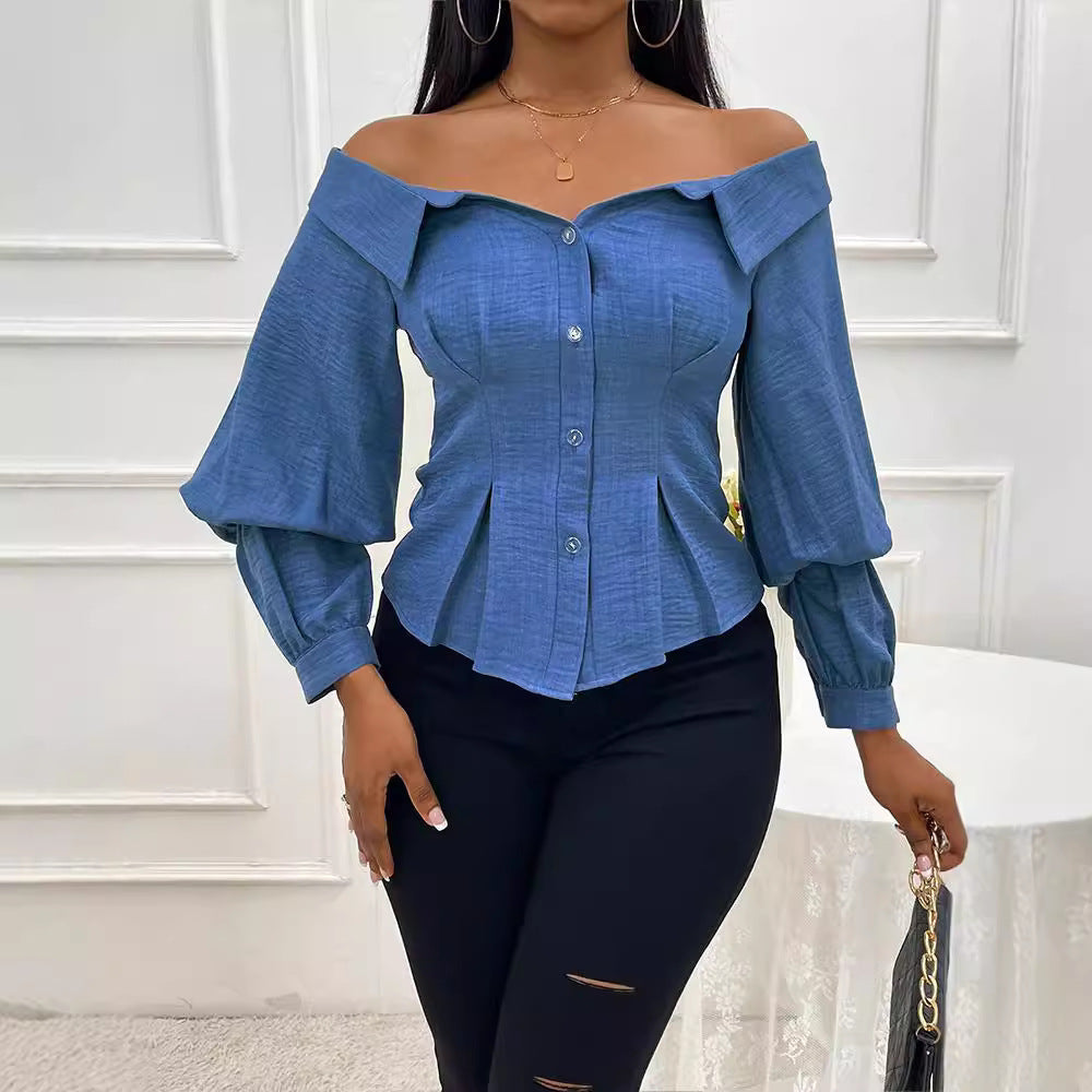Womens Stylish Casual Belted Long-sleeve Shirt