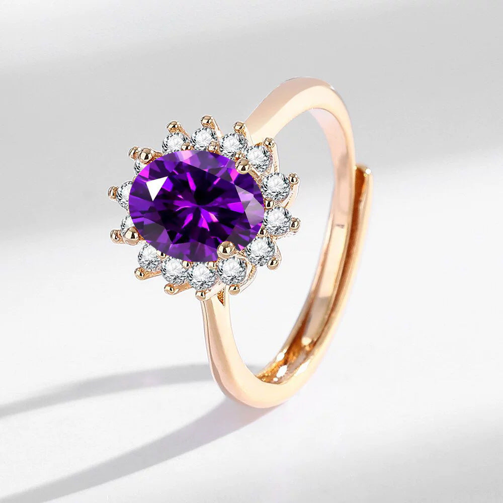 Light Luxury Sunflower Ring Champagne Gold With Colorful Gemstones High-Quality Hand Jewelry