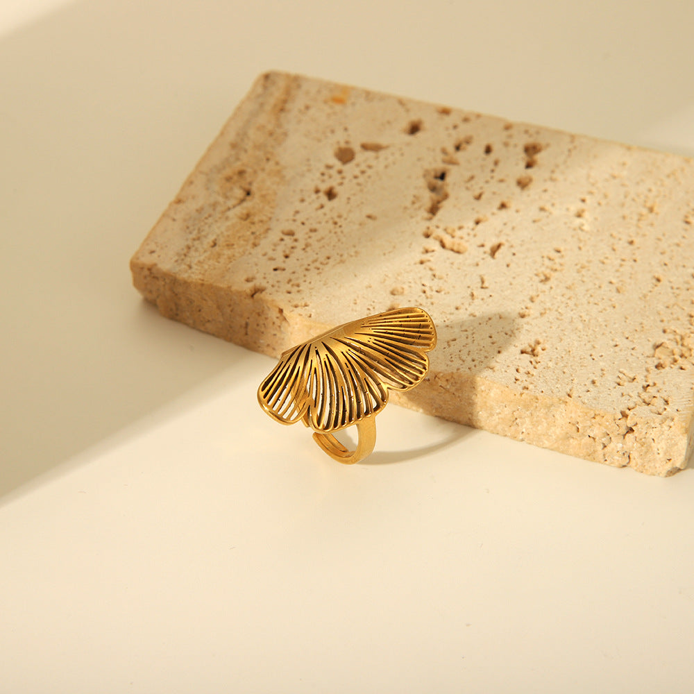 Cross-border New Product Influencer Hollow Maple Leaf Ring