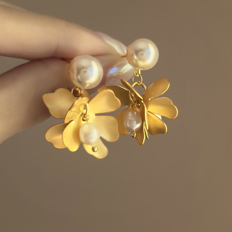 Freshwater Pearl Flower Earrings For Women