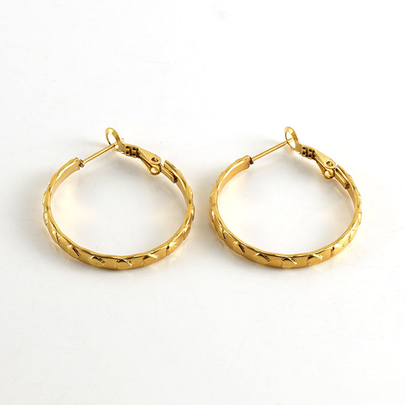 Round Embossed Heart Stainless Steel Earrings