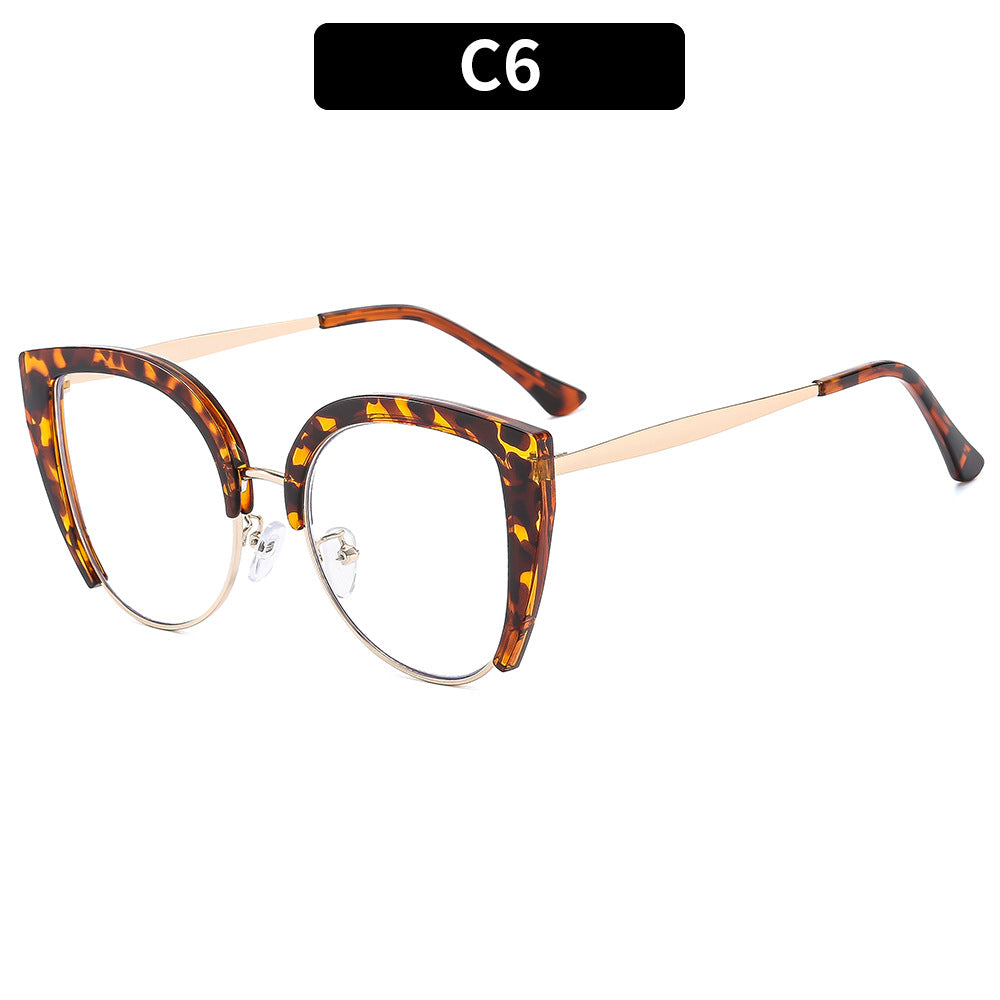 European And American-style Fashion Oversized Half-frame Casual Eyeglasses With Blue-light Protection And A Cat-eye Design