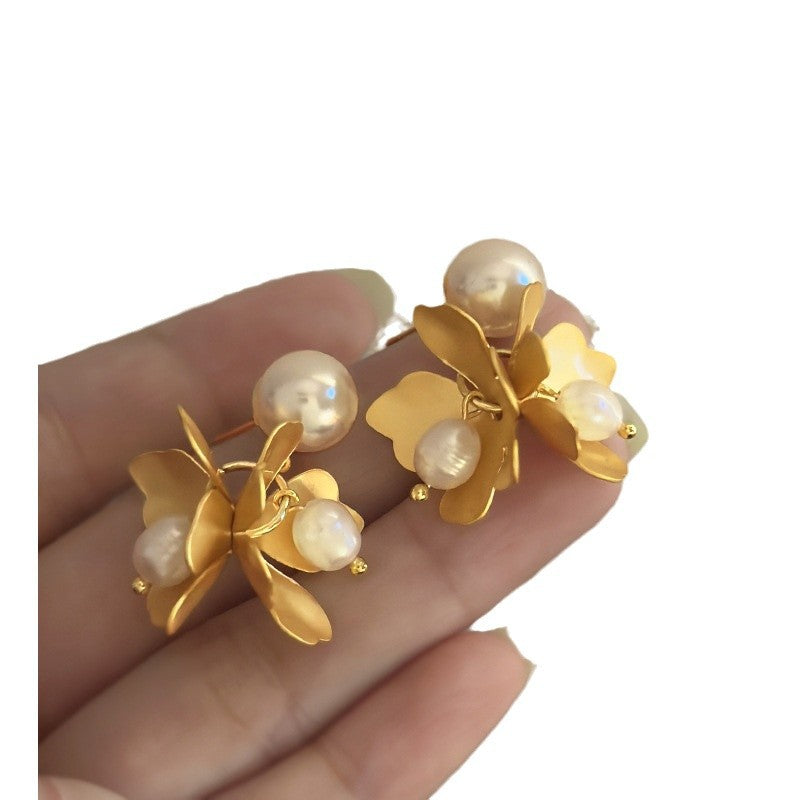 Freshwater Pearl Flower Earrings For Women