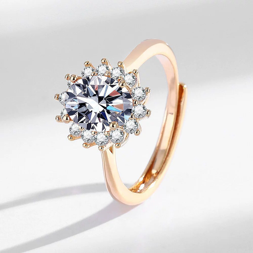 Light Luxury Sunflower Ring Champagne Gold With Colorful Gemstones High-Quality Hand Jewelry