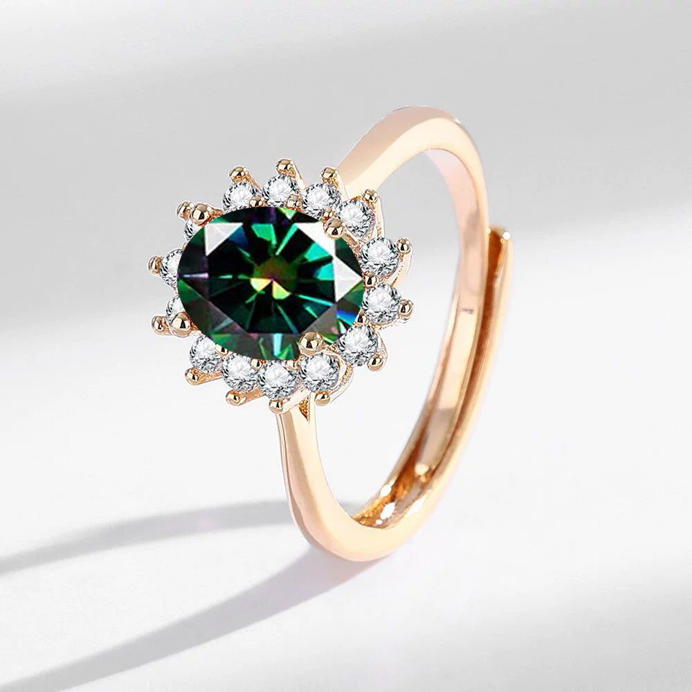 Light Luxury Sunflower Ring Champagne Gold With Colorful Gemstones High-Quality Hand Jewelry