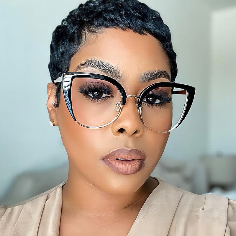 European And American-style Fashion Oversized Half-frame Casual Eyeglasses With Blue-light Protection And A Cat-eye Design