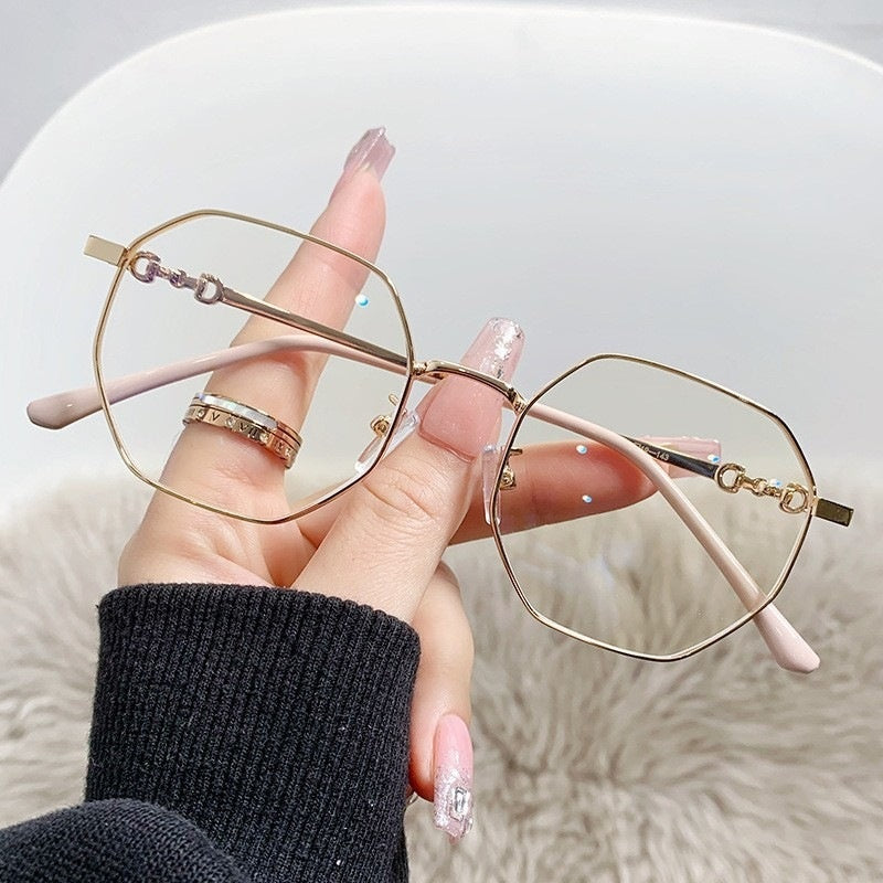 Rose Gold Frameless Polygon Anti-blue Light Ladies Glasses