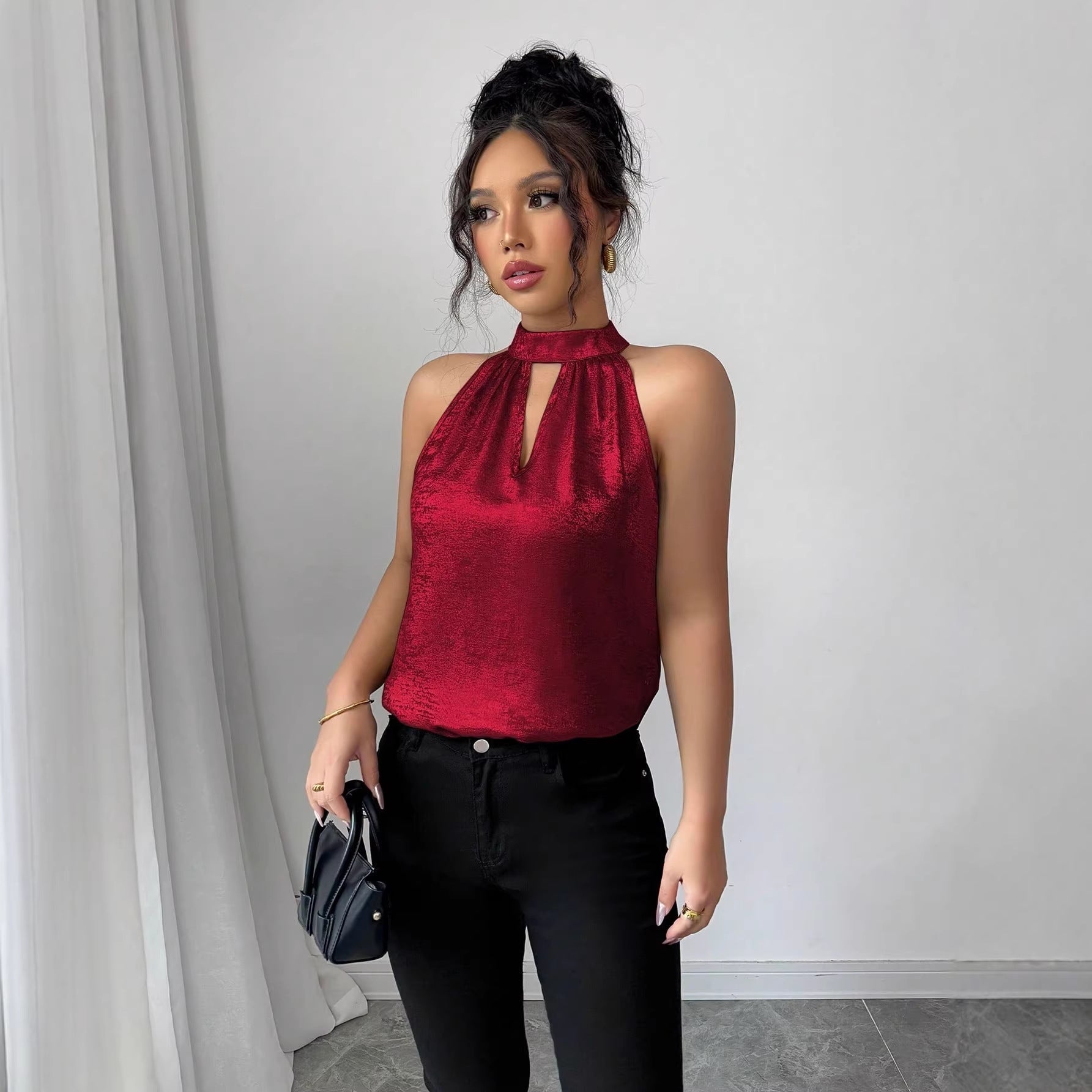 Summer New Style Outerwear Solid Color Sleeveless Top Crew-Neck Tank Top Womens