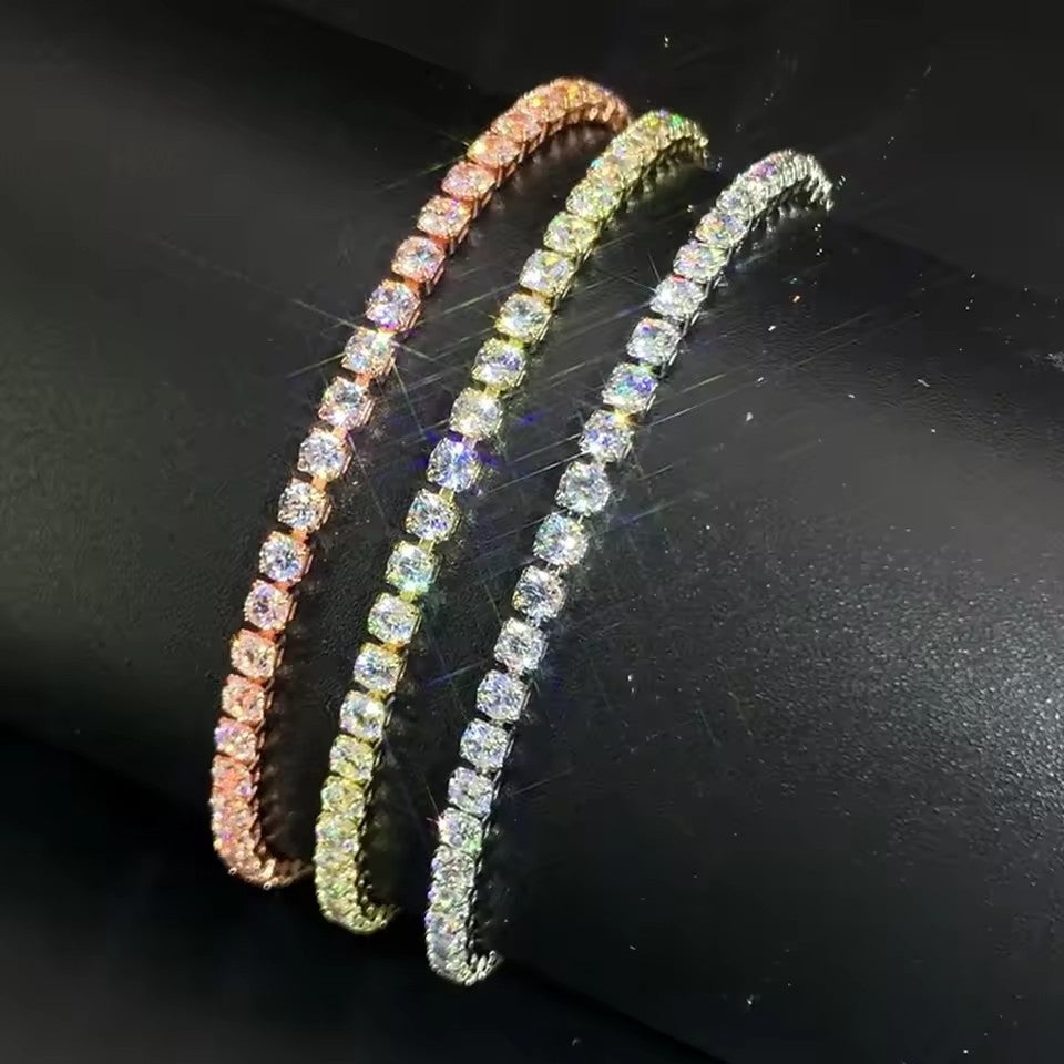 Fashionable Womens Single-row Fully Diamond-encrusted Crystal-gold Plated Bracelet
