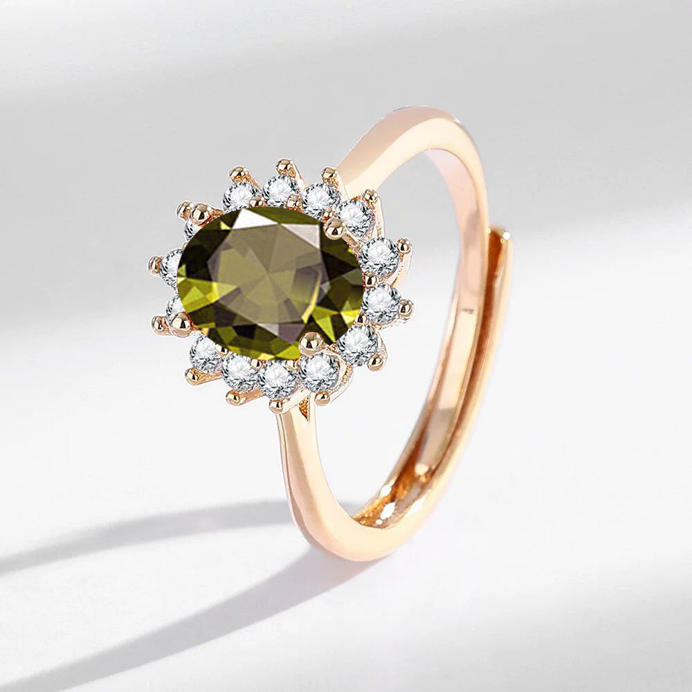 Light Luxury Sunflower Ring Champagne Gold With Colorful Gemstones High-Quality Hand Jewelry