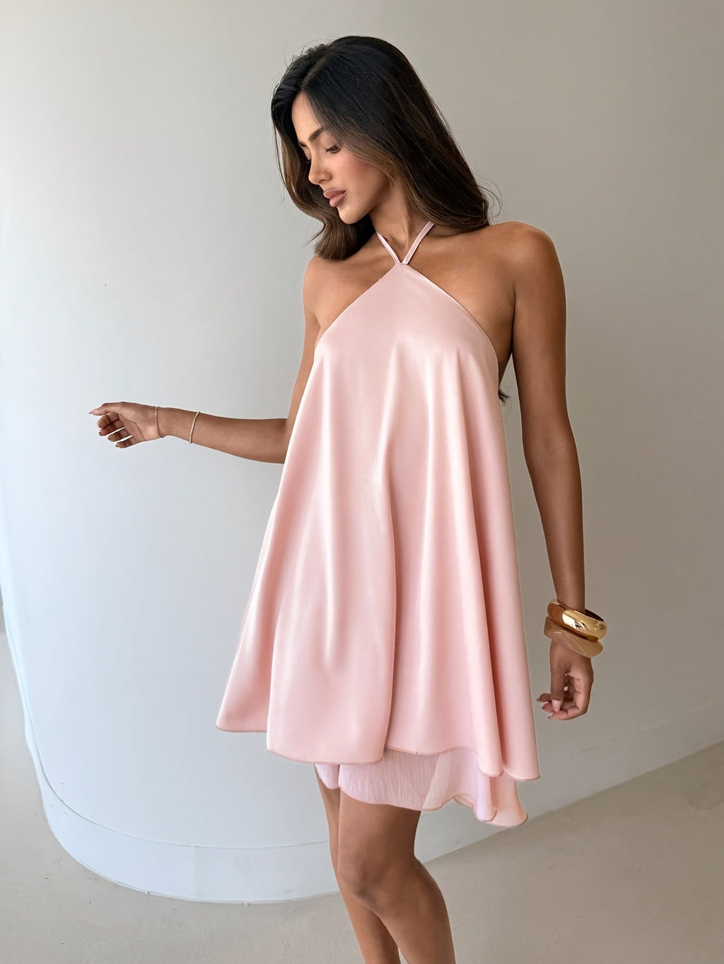 Women's Summer New Fashion Elegant Halter Neck Short Solid Color A-line Dress Suitable For Going Out And Dating