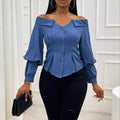Womens Stylish Casual Belted Long-sleeve Shirt