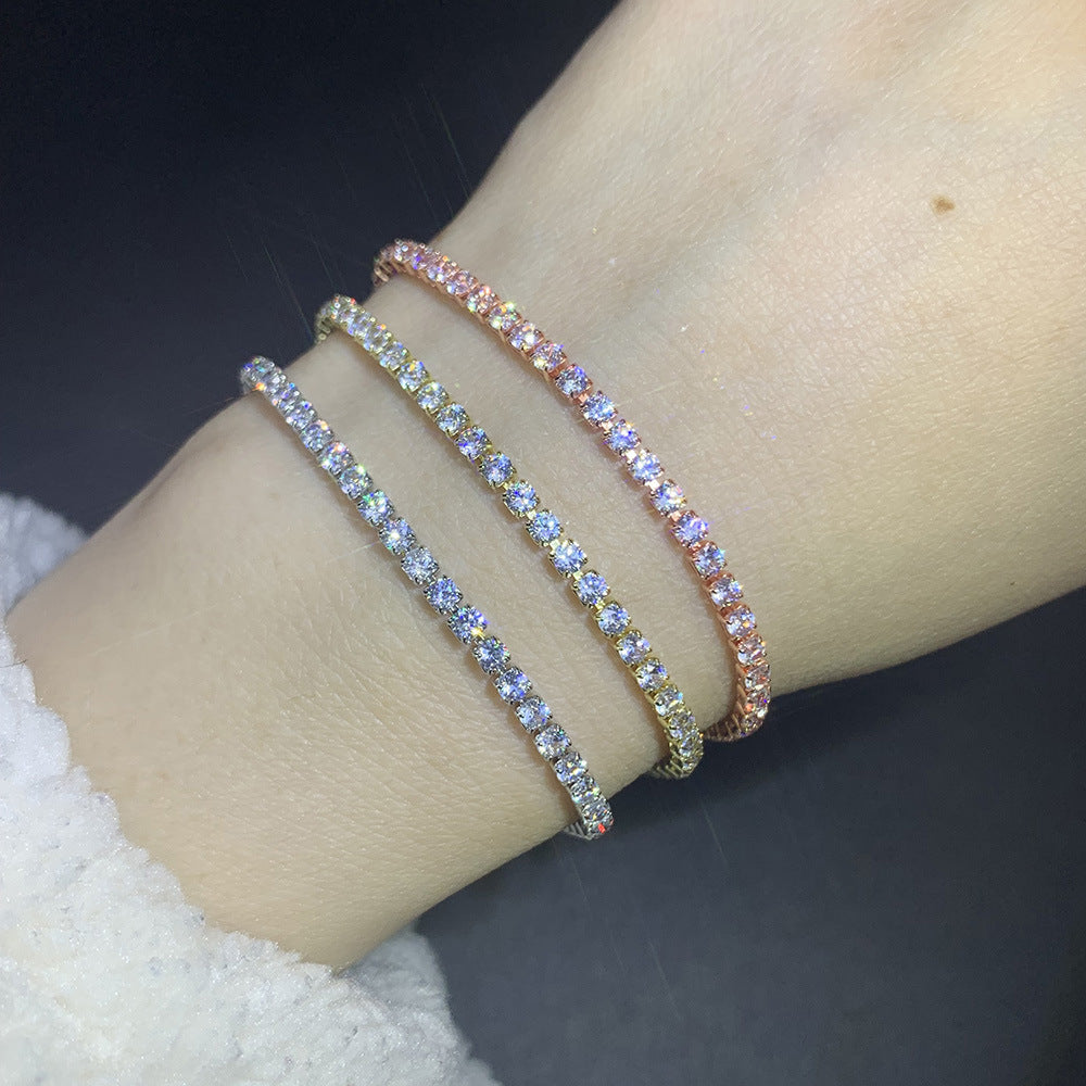 Fashionable Womens Single-row Fully Diamond-encrusted Crystal-gold Plated Bracelet