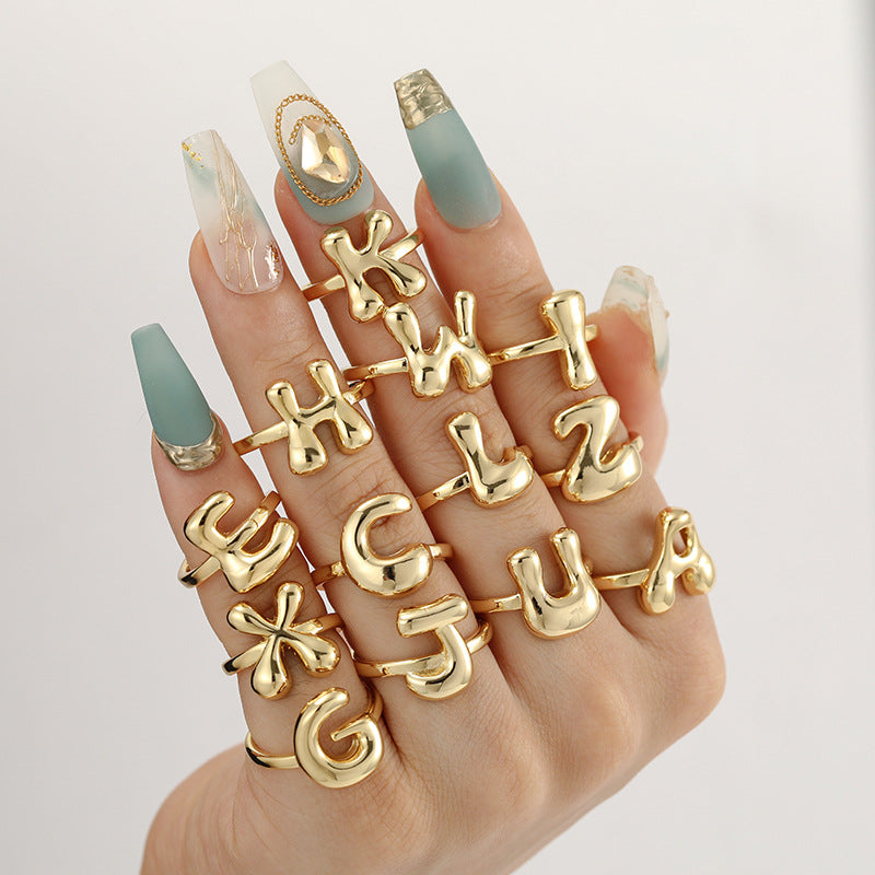 Adjustable English Letter Ring With Adjustable Opening