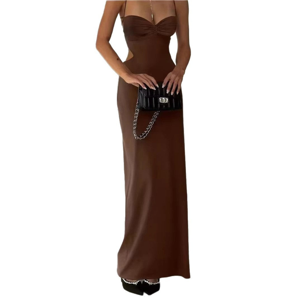 Backless Low-Cut Chic Girl Solid Color Halter Dress Womens New Sexy Slip Dress
