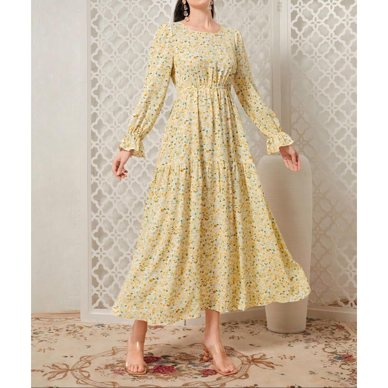 Long-sleeve Springfall Floral Print Dress