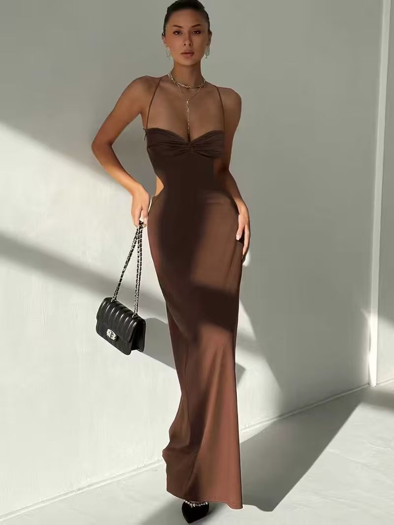 Backless Low-Cut Chic Girl Solid Color Halter Dress Womens New Sexy Slip Dress