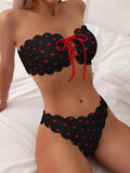 Printed Tube-top Bikini With Tie-up Drawstring