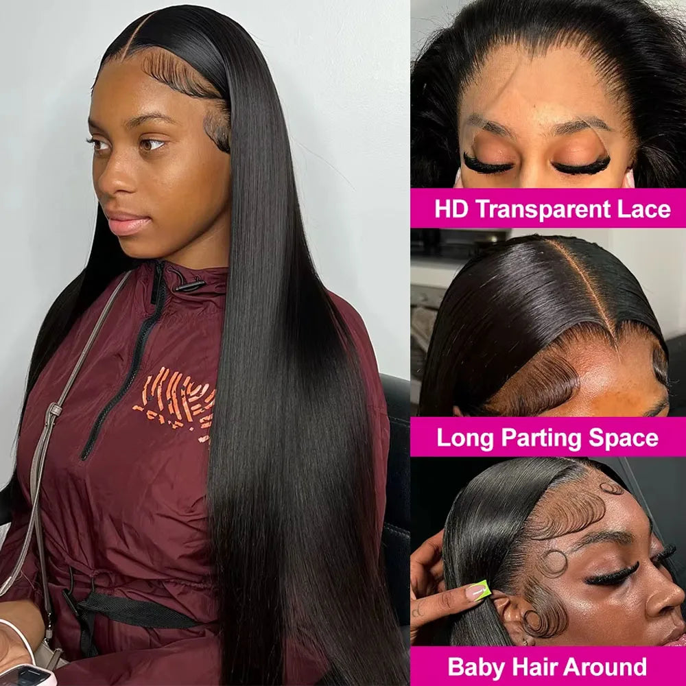 250% Straight Pre Cut Glueless Wig Human Hair Transparent 13x4 HD Lace Frontal Wig Bone Straight Pre Plucked Soft With Baby Hair