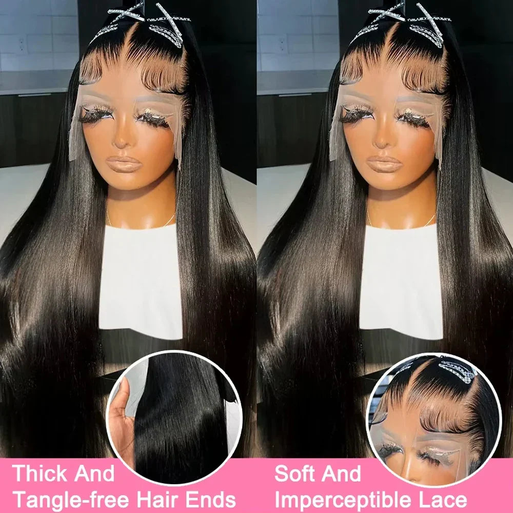 250% Straight Pre Cut Glueless Wig Human Hair Transparent 13x4 HD Lace Frontal Wig Bone Straight Pre Plucked Soft With Baby Hair