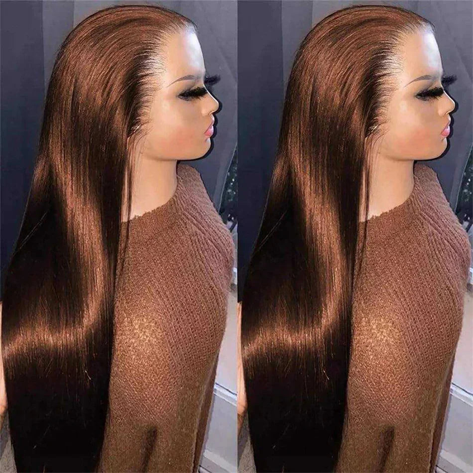 250% Density #4 Dark Brown 13x6 HD Lace Front Bone Straight Human Hair Wigs Chocolate Brown Straight Lace Frontal Wigs For Women