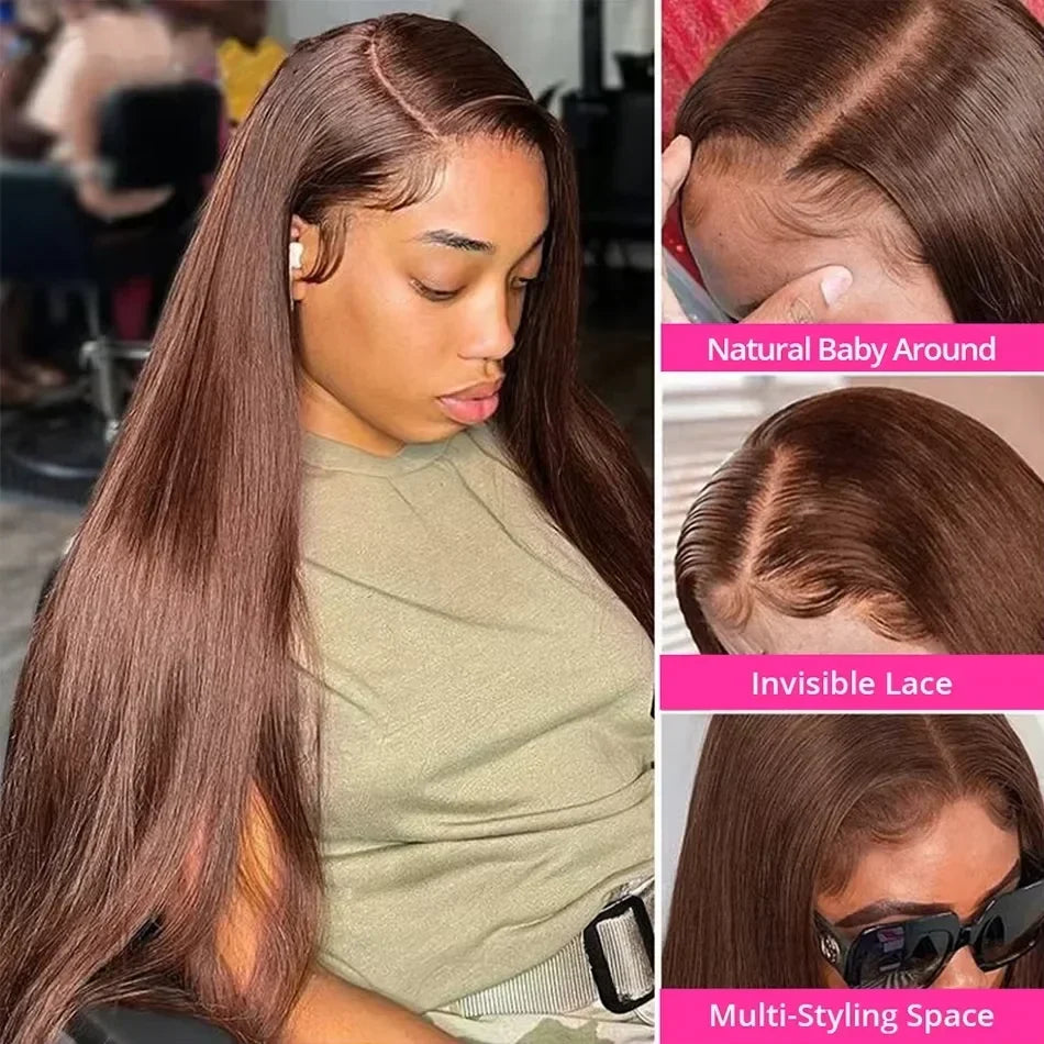 250% Density #4 Dark Brown 13x6 HD Lace Front Bone Straight Human Hair Wigs Chocolate Brown Straight Lace Frontal Wigs For Women