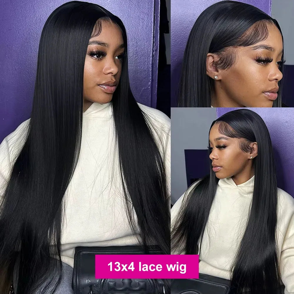250% Straight Pre Cut Glueless Wig Human Hair Transparent 13x4 HD Lace Frontal Wig Bone Straight Pre Plucked Soft With Baby Hair