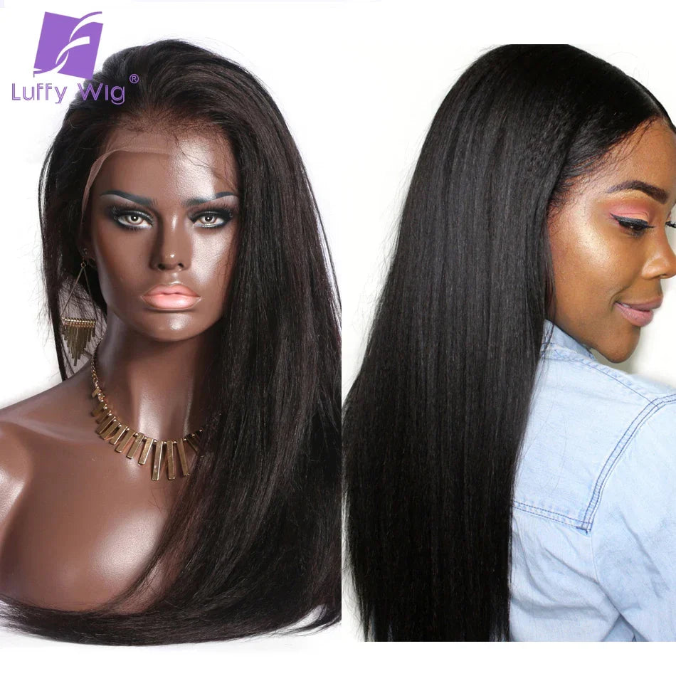 Yaki Straight HD Transparent Lace Wig 13x6 Lace Front Human Hair Wigs Brazilian Lace Frontal Wig Yaki Preplucked Remy Hair LUFFY