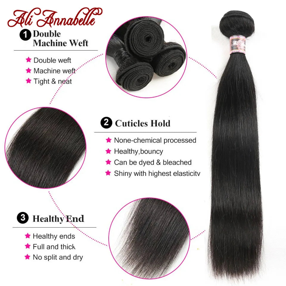 Peruvian Straight Hair Bundles 1/3/4 PCS Straight Human Hair Bundles 10-32inch Long Hair Ali Annabelle Human Hair Extensians