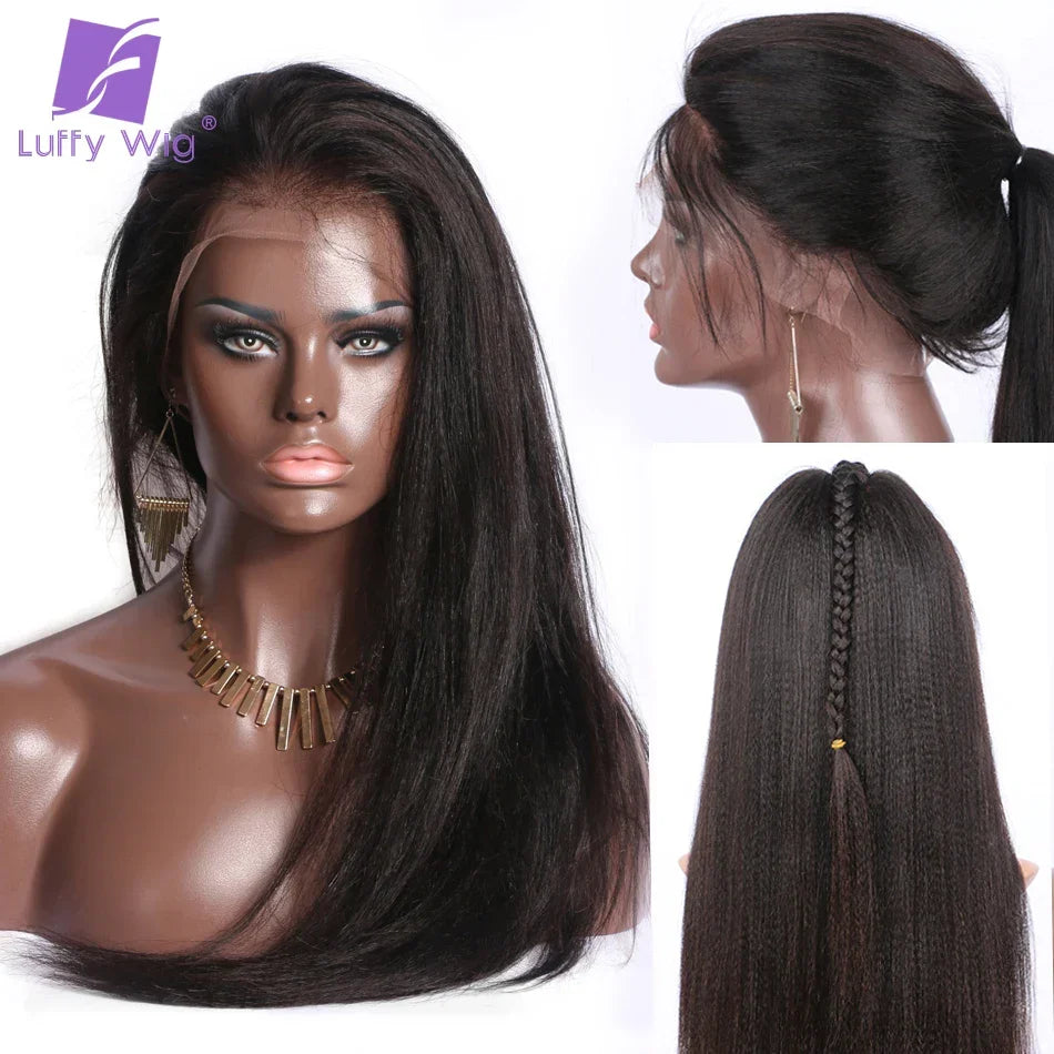 Yaki Straight HD Transparent Lace Wig 13x6 Lace Front Human Hair Wigs Brazilian Lace Frontal Wig Yaki Preplucked Remy Hair LUFFY