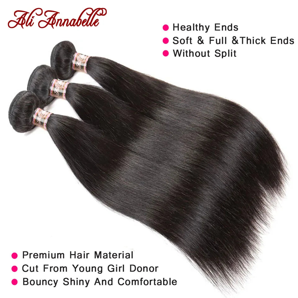 Peruvian Straight Hair Bundles 1/3/4 PCS Straight Human Hair Bundles 10-32inch Long Hair Ali Annabelle Human Hair Extensians