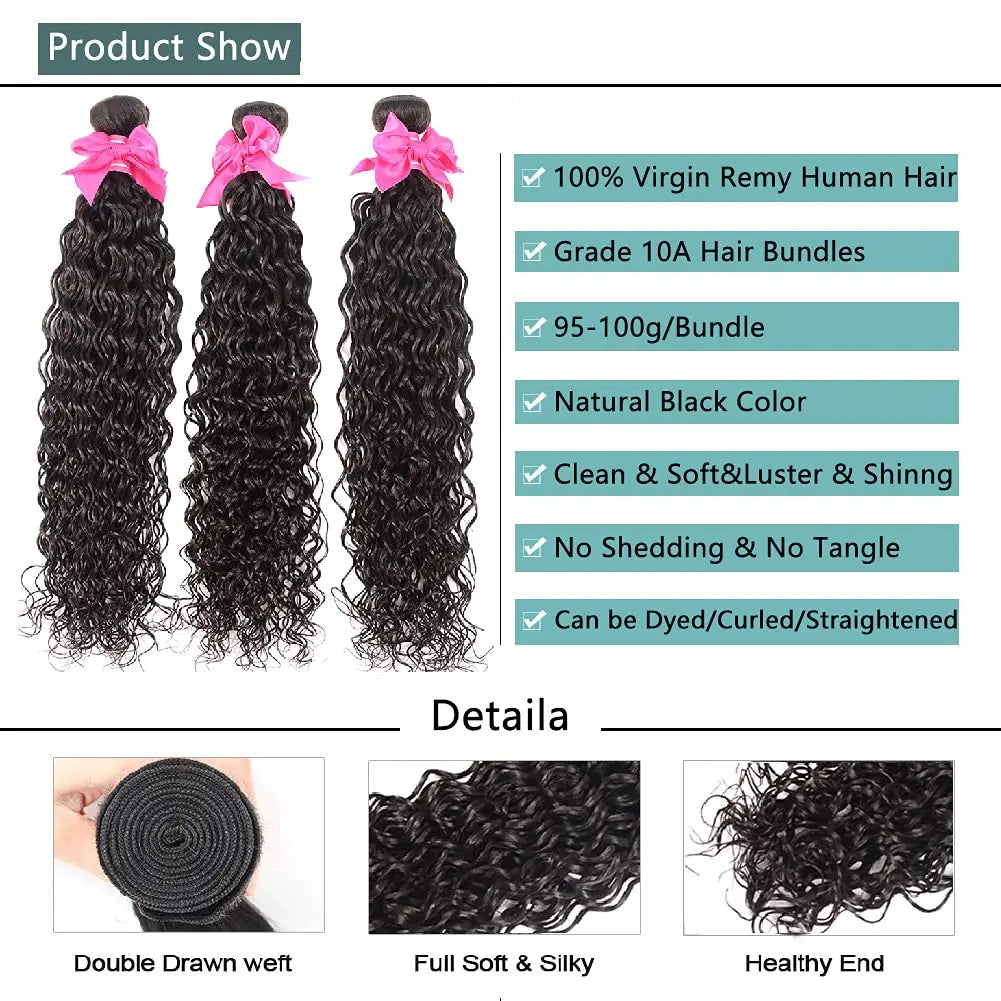 Water Wave Human Hair Bundles Curly Deep Wave 3 Bundles  Brazilian Natural Black Human Hair Remy Hair Human Hair Natural