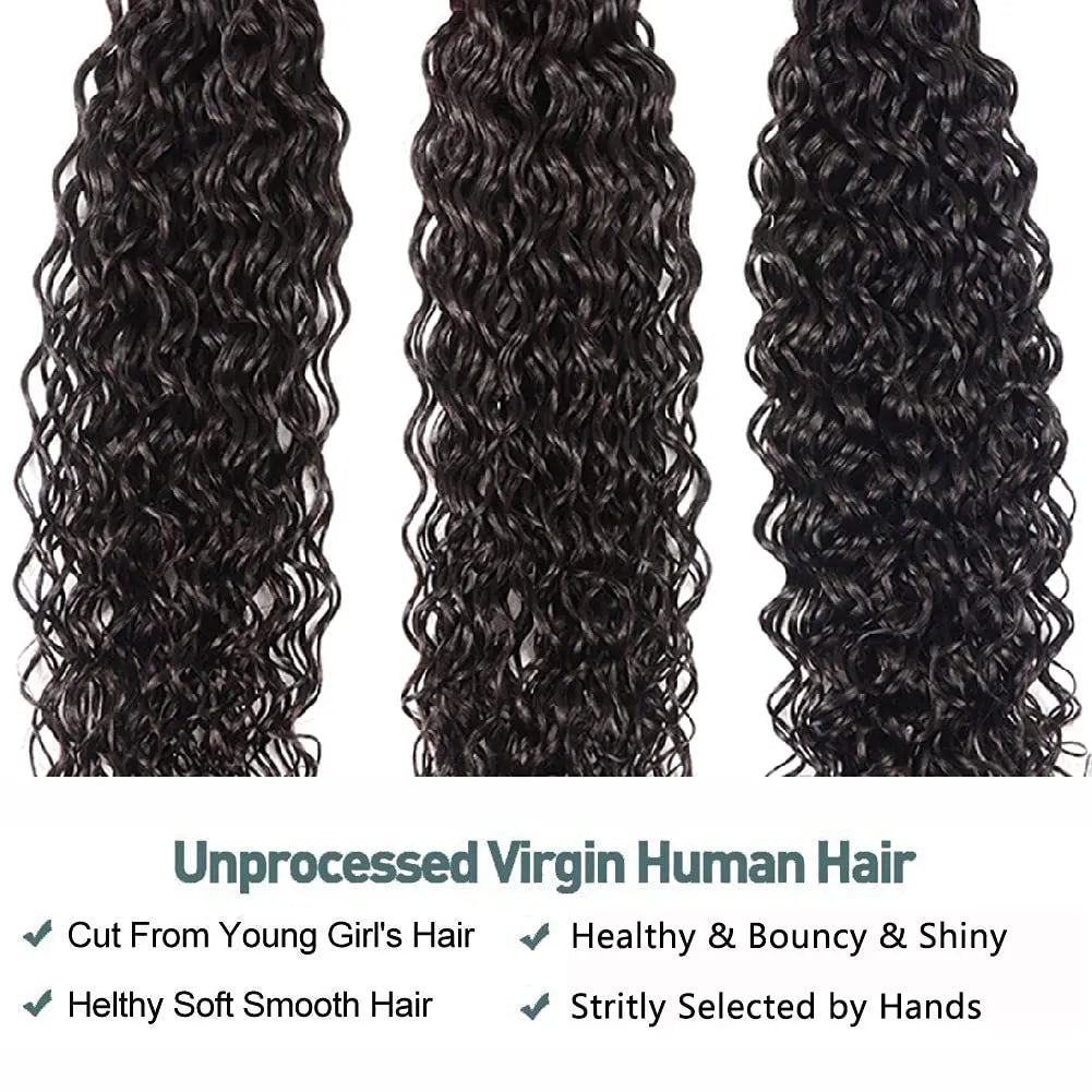 Water Wave Human Hair Bundles Curly Deep Wave 3 Bundles  Brazilian Natural Black Human Hair Remy Hair Human Hair Natural